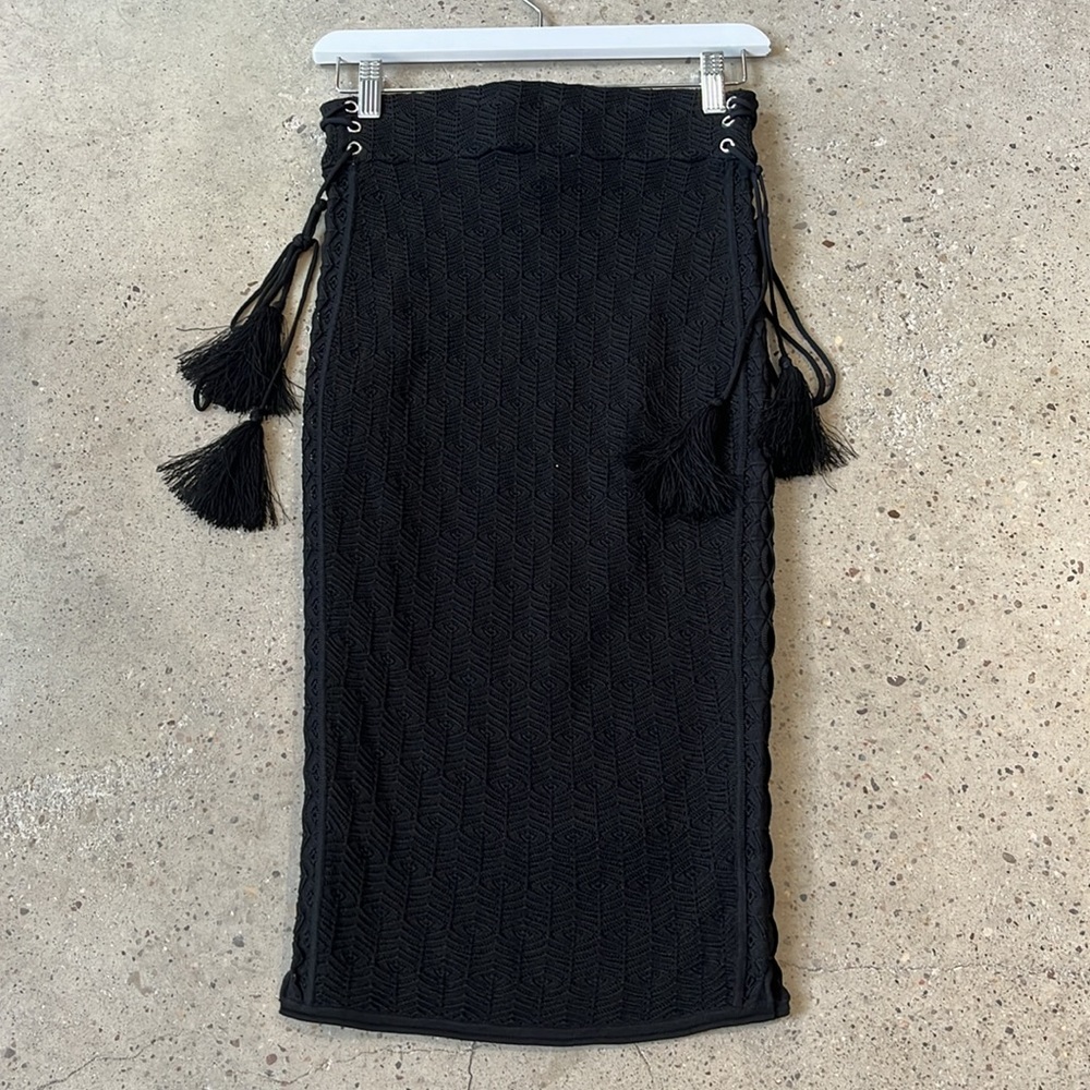 Ronny Kobo Jophia Black Knit Tassel Skirt